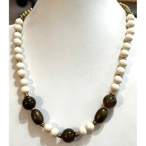 Vintage Designs By Paula Brown Tan Marbled Gold Tone Round Bead Necklace